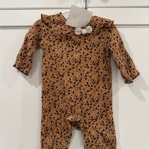 Mud Pie Tan and Black Polka Dot Kids One Piece